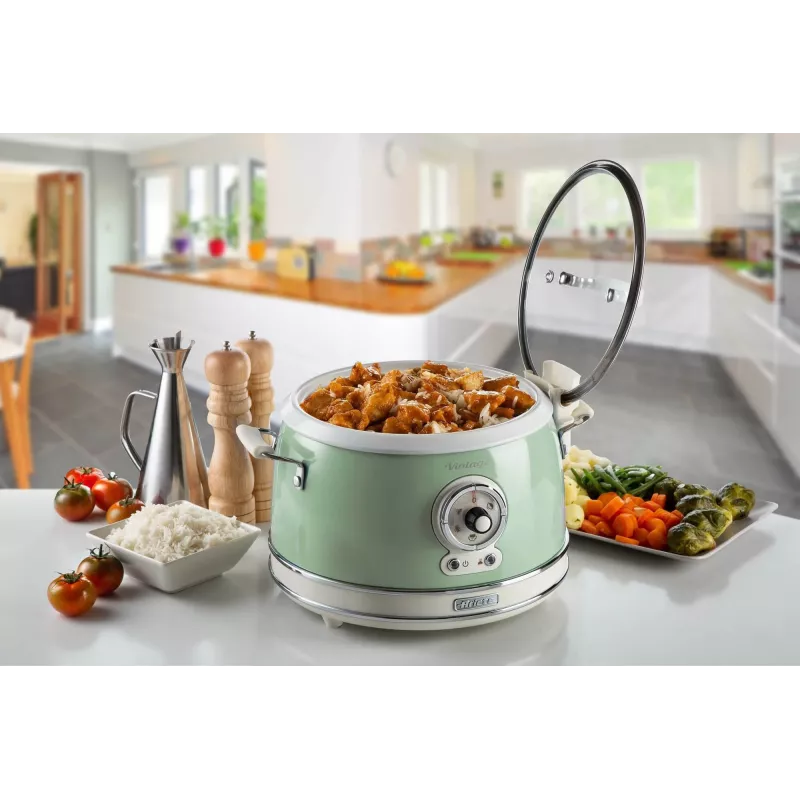 Ryžių virimo aparatas Ariete 2904 – elektrinis ryžių virimo aparatas su keramikiniu dubeniu – naminė suši – multivirklys – Vintage Line – 3,5 L – 650 W – žalias