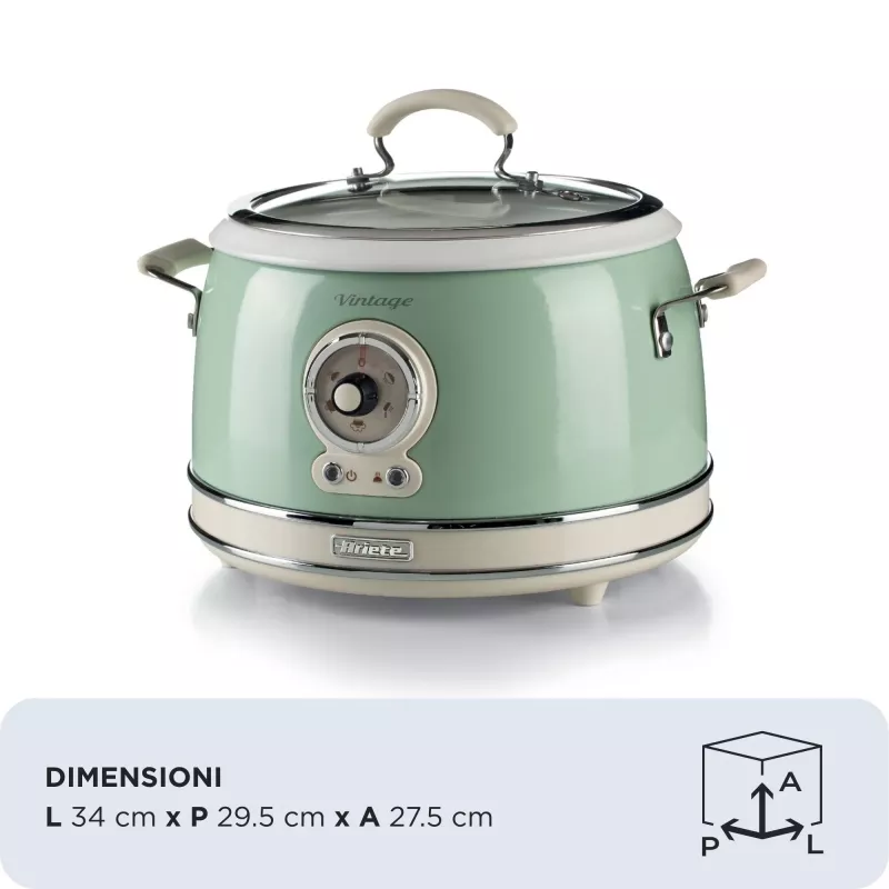 Ryžių virimo aparatas Ariete 2904 – elektrinis ryžių virimo aparatas su keramikiniu dubeniu – naminė suši – multivirklys – Vintage Line – 3,5 L – 650 W – žalias