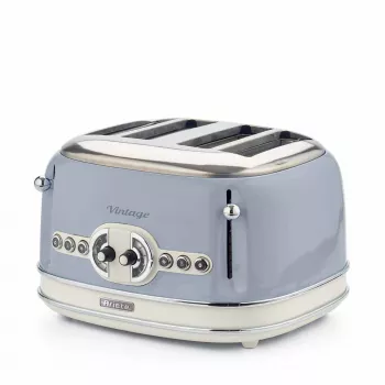 Ariete 156 4-ių griežinėlių vintage skrudintuvas, 1600 W, 6 skrudinimo lygiai, nerūdijantis plienas su pastelinės mėlynos spalvos danga, be sumuštinių laikiklių, mėlynas