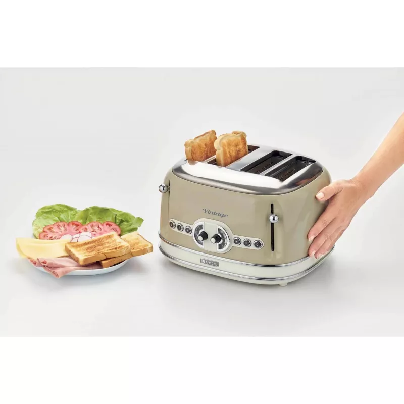 Ariete 156 4-jų riekių vintage skrudintuvas, 1600 W, 6 skrudinimo lygiai, nerūdijantis plienas, pastelinė smėlio spalva