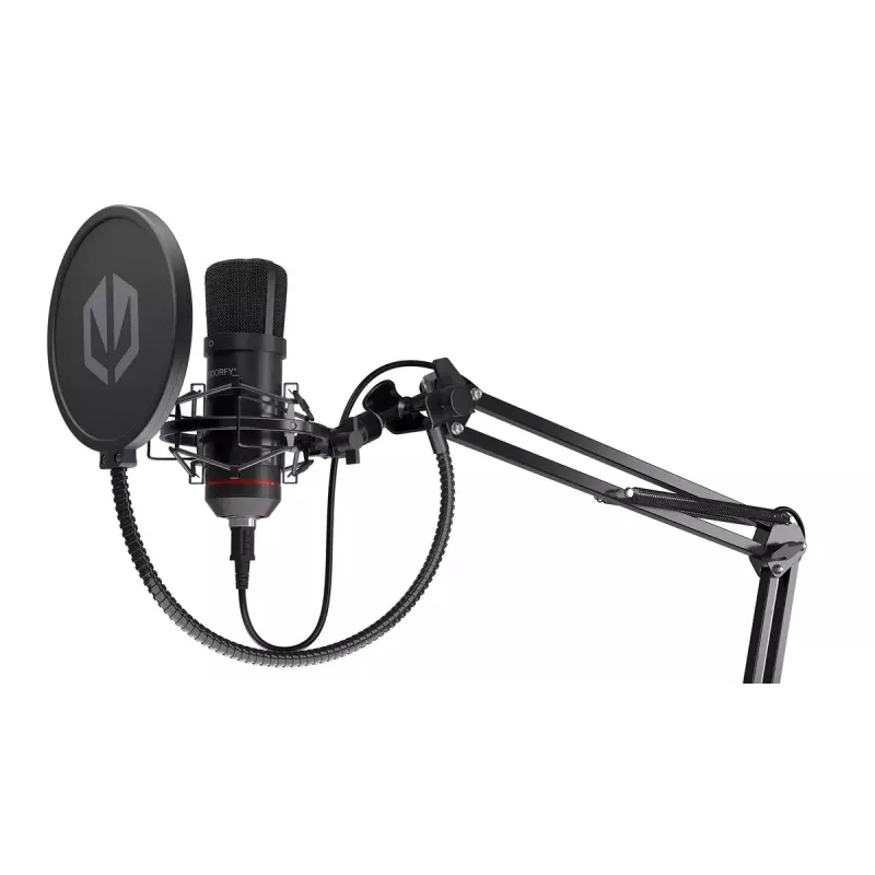ENDORFY Solum – USB-C laidinis kardioidinis mikrofonas, 16 bitų / 48 kHz, 18–21000 Hz, stalinis laikiklis, 2,9 m kabelis, ausinių išvestis, popfiltras