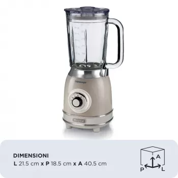 Ariete 583, Vintage blenderis su 1,5 l stikline taure, 4 nerūdijančio plieno peiliais, 4 greičiai + impulsas, 1000 W, smėlio spalvos