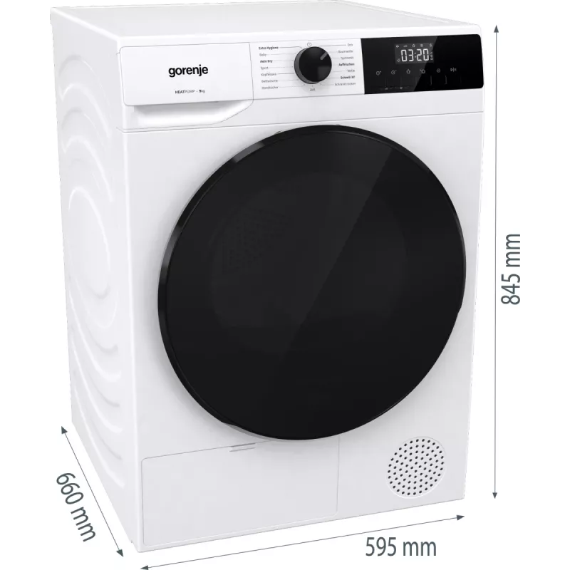 Gorenje DHNA92/DE džiovinimo mašina Laisvai pastatoma Pakrovimas iš priekio 9 kg Balta