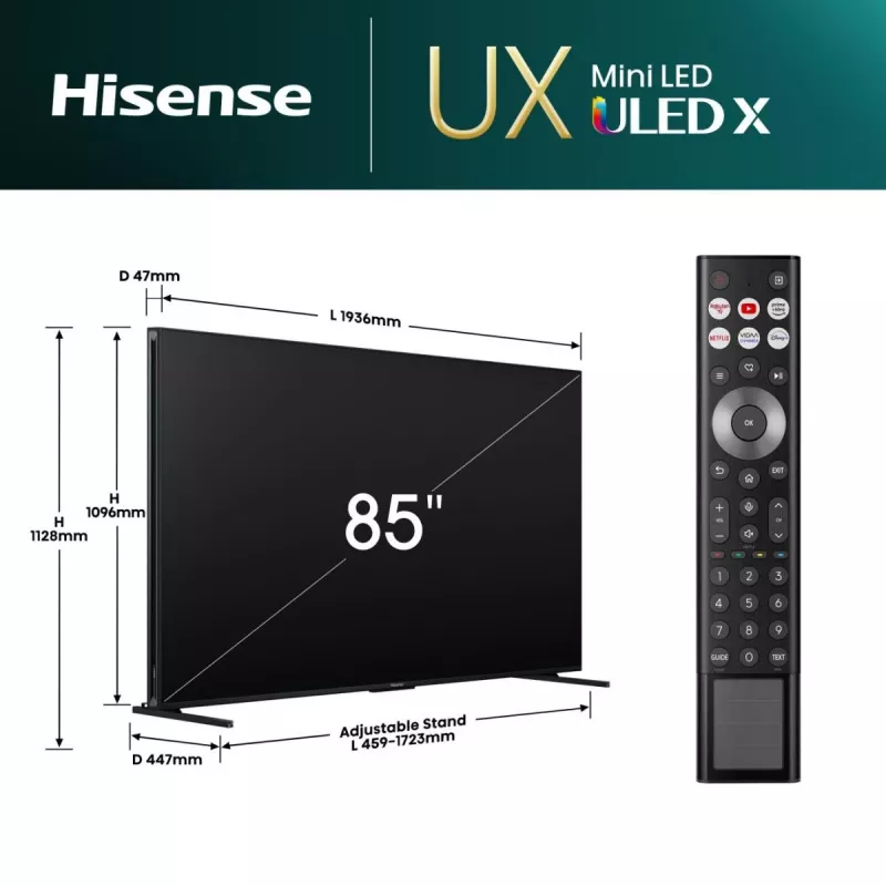 Hisense 85UXNQ 2,16 m (85 colių) 4K Ultra HD išmanusis televizorius su Wi-Fi, juoda/pilka, 700 cd/m²