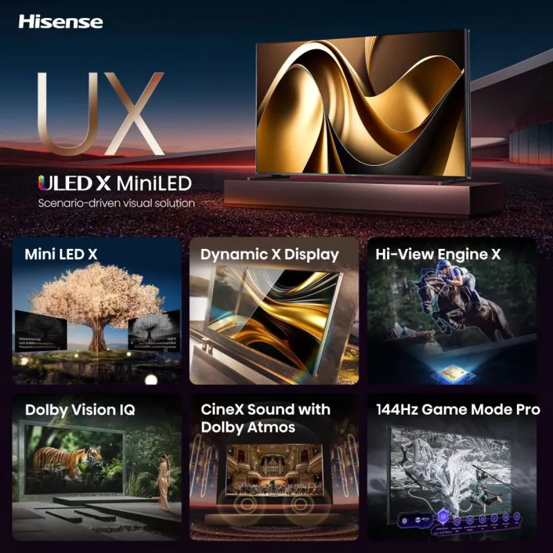Hisense 85UXNQ 2,16 m (85 colių) 4K Ultra HD išmanusis televizorius su Wi-Fi, juoda/pilka, 700 cd/m²
