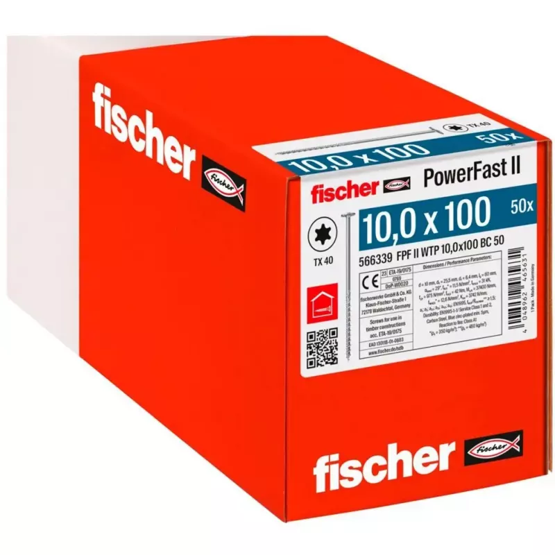 Medienos konstrukcinis varžtas FISCHER PowerFast II 10.0x100 mm plokščia galvutė TX cinkuotas