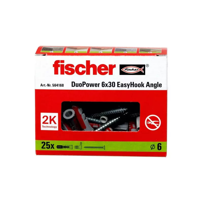Kabliukų ir kaiščių rinkinys Fischer 564168 25 vnt. 6 mm gręžimo skylė