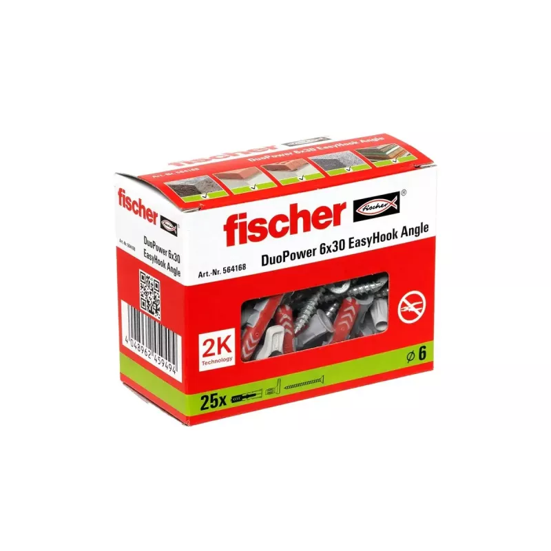 Kabliukų ir kaiščių rinkinys Fischer 564168 25 vnt. 6 mm gręžimo skylė
