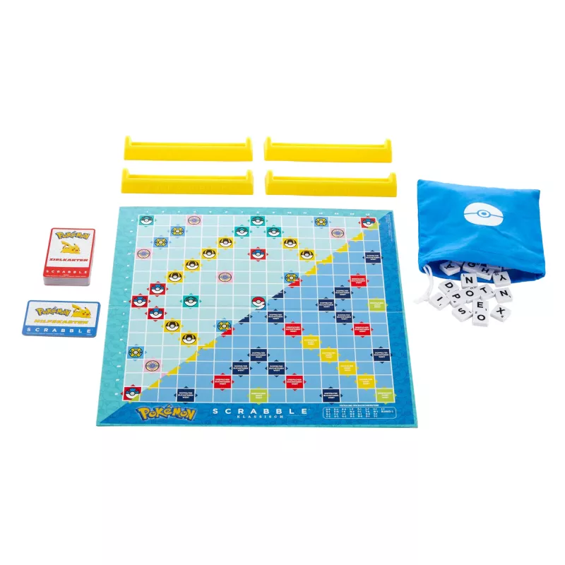 Stalo žaidimas Scrabble Pokémon, klasikinis šeimos žodžių žaidimas su dviem žaidimo būdais 2-4 žaidėjams, vokiškas leidimas