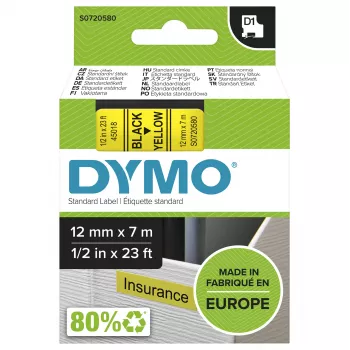 DYMO Authentic D1 juosta | juodas spaudinys ant geltonos juostos | 12 mm x 7 m | lipnios etiketės LabelManager žymekliams | pagaminta Europoje
