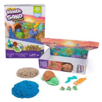 Kinetic Sand Project Planet Turtle Beach 14oz žaidimo smėlis, įrankiai ir formelės, tvarūs sensoriniai žaislai vaikams