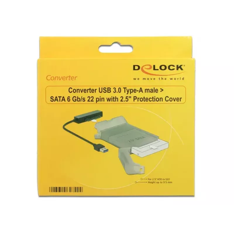 DeLOCK 62742 sąsajos adapteris (USB Type-A → 22 kontaktų SATA, JMS567, 6 Gbit/s)