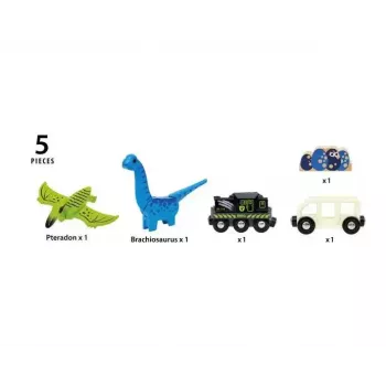 BRIO Dinozaurų baterijomis varomas traukinys, medinis, įvairiaspalvis, 3+
