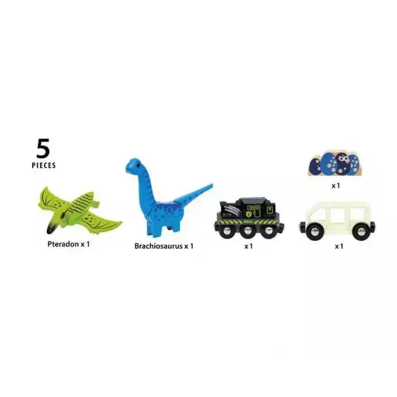 BRIO Dinozaurų baterijomis varomas traukinys, medinis, įvairiaspalvis, 3+