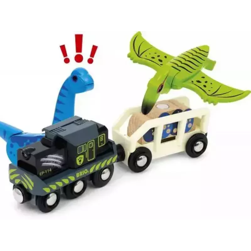 BRIO Dinozaurų baterijomis varomas traukinys, medinis, įvairiaspalvis, 3+