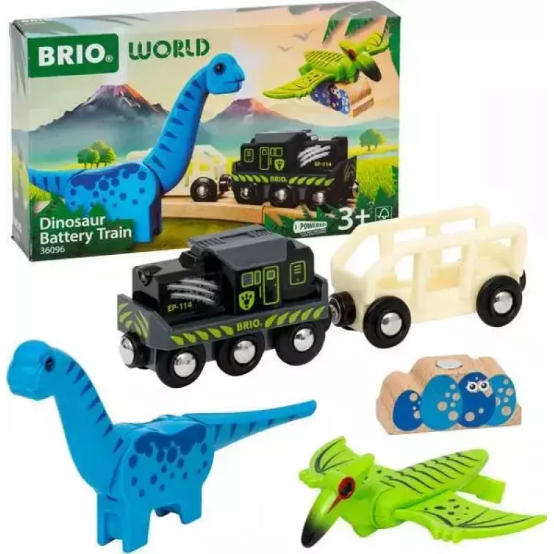 BRIO Dinozaurų baterijomis varomas traukinys, medinis, įvairiaspalvis, 3+