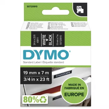 DYMO Authentic D1 Etiketės | Baltas šriftas ant juodos juostos | 19 mm x 7 m | Lipnios etiketės LabelManager etikečių spausdintuvams | Pagaminta Europoje