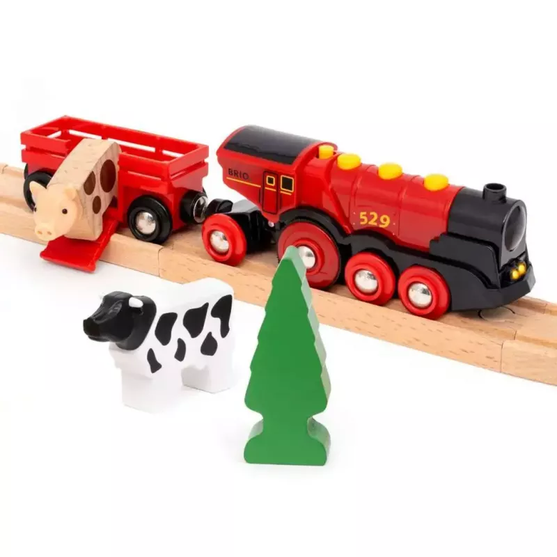 Ravensburger BRIO World Red Lola Farm Train Set – medinis traukinukų žaidimų rinkinys su ūkio tema