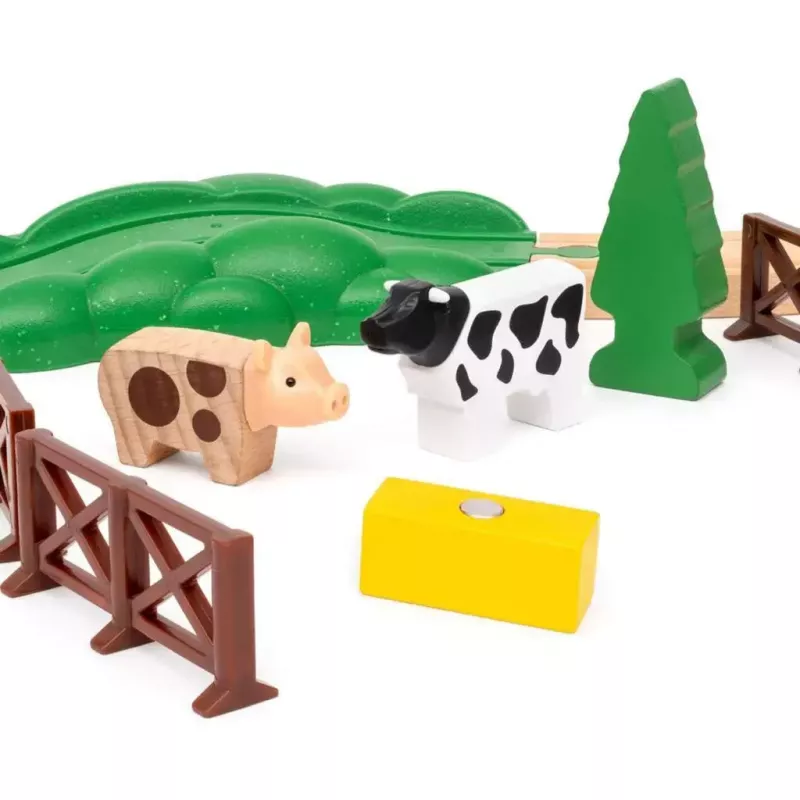 Ravensburger BRIO World Red Lola Farm Train Set – medinis traukinukų žaidimų rinkinys su ūkio tema