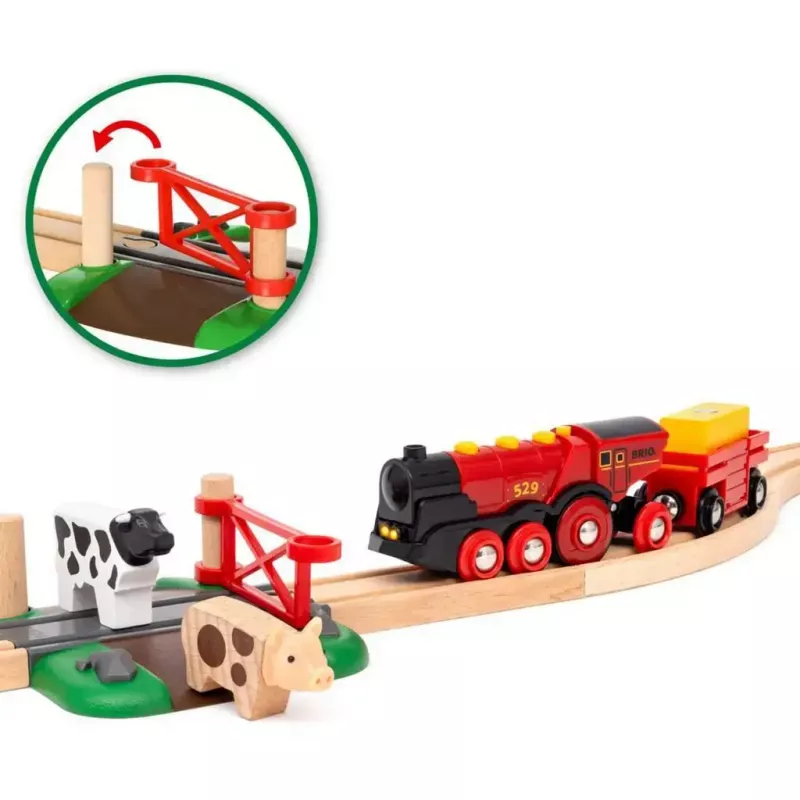 Ravensburger BRIO World Red Lola Farm Train Set – medinis traukinukų žaidimų rinkinys su ūkio tema