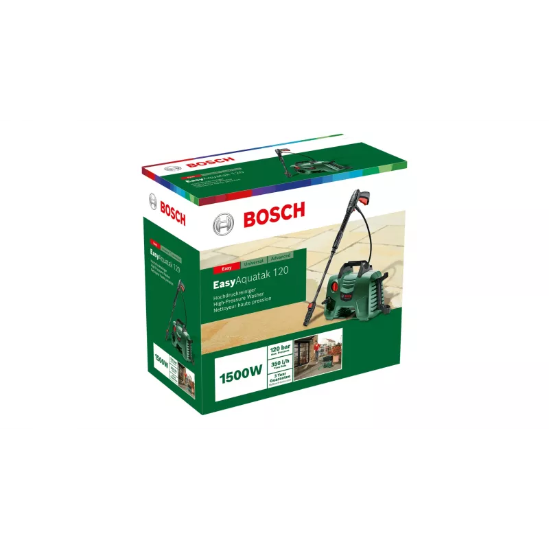 Bosch EasyAquatak 120 elektrinis aukšto slėgio ploviklis, kompaktiškas, 348 l/h, 1500 W, juodos ir žalios spalvos
