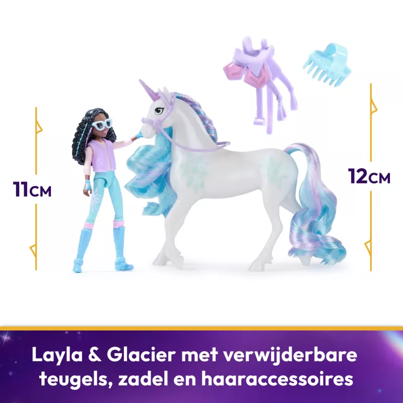 Unicorn Academy, Layla ir Glacier su 2 aksesuarais ir plaukų formavimo įrankiu, lėlės ir vienaragio žaislai mergaitėms nuo 4 metų