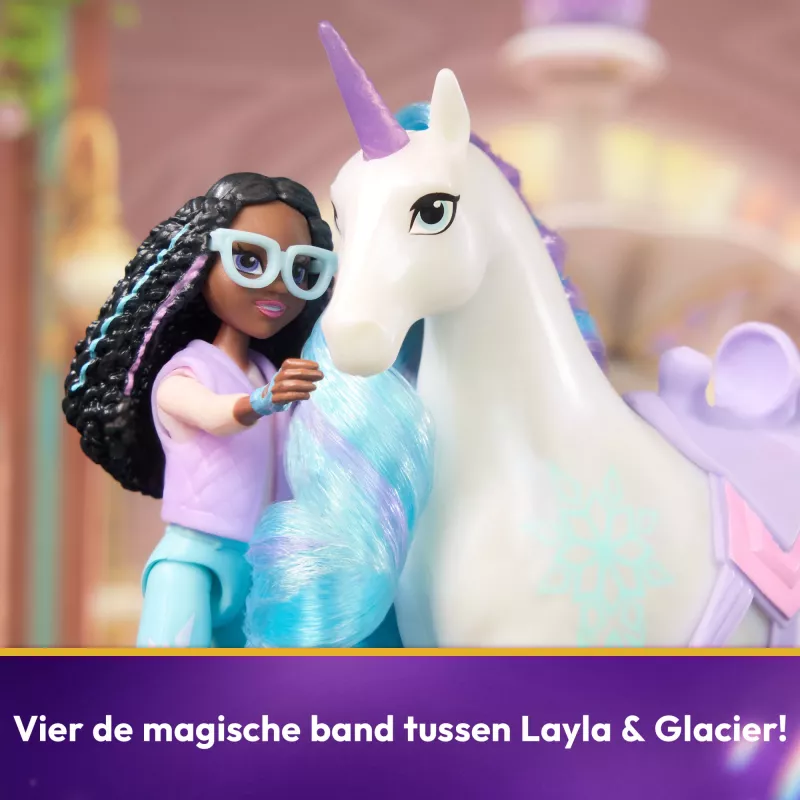 Unicorn Academy, Layla ir Glacier su 2 aksesuarais ir plaukų formavimo įrankiu, lėlės ir vienaragio žaislai mergaitėms nuo 4 metų