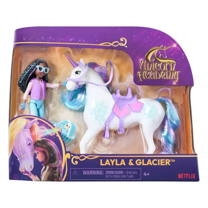 Unicorn Academy, Layla ir Glacier su 2 aksesuarais ir plaukų formavimo įrankiu, lėlės ir vienaragio žaislai mergaitėms nuo 4 metų