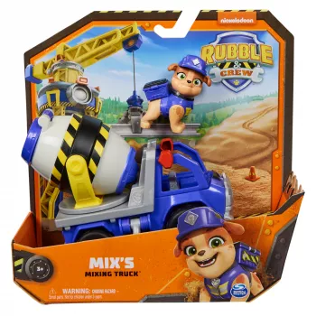 Spinmaster Rubble & Crew Mix’s betono maišyklės žaislinis sunkvežimis su figūrėle ir judančiais statybiniais elementais, vaikams nuo 3 metų