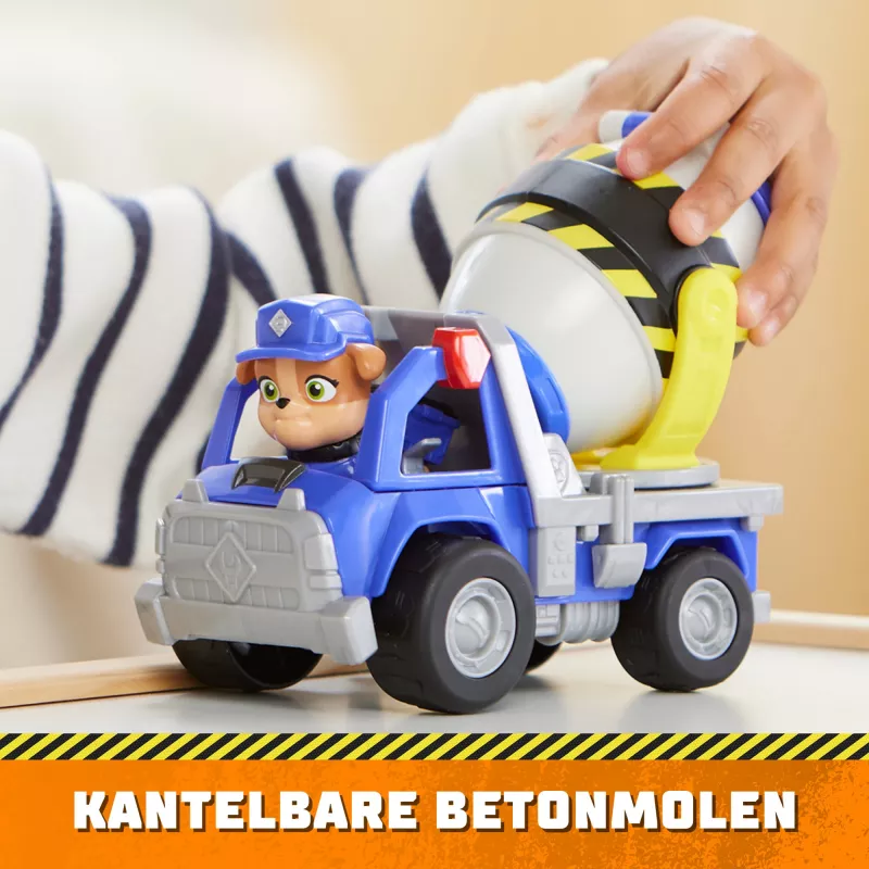 Spinmaster Rubble & Crew Mix’s betono maišyklės žaislinis sunkvežimis su figūrėle ir judančiais statybiniais elementais, vaikams nuo 3 metų