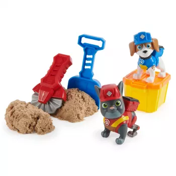 Rubble & Crew, Charger & Wheeler veikėjų figūrėlės su Kinetic Build-It smėliu ir 2 statybiniais įrankiais, PAW Patrol žaislai vaikams nuo 3 metų