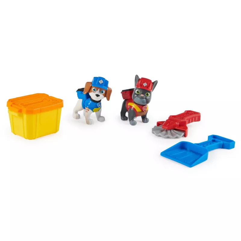 Rubble & Crew, Charger & Wheeler veikėjų figūrėlės su Kinetic Build-It smėliu ir 2 statybiniais įrankiais, PAW Patrol žaislai vaikams nuo 3 metų