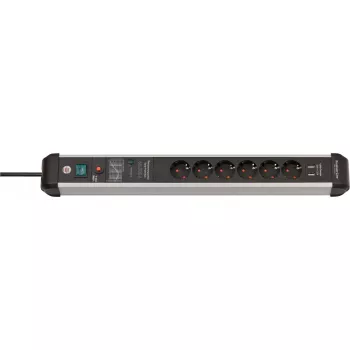 Prailginimo laidas su apsauga nuo viršįtampių Brennenstuhl Premium-Protect-Line 1391010610 3 m 6 AC kištukinių lizdų, 2 USB, juodas sidabrinis