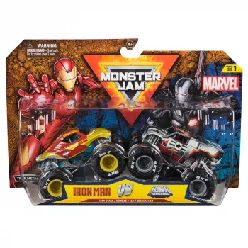 Monster Jam oficialūs Marvel Herojai: Geležinis žmogus prieš Karo mašiną liejiniai monstrų sunkvežimiai, 1:64 skalė, žaislai vaikams nuo 3 metų