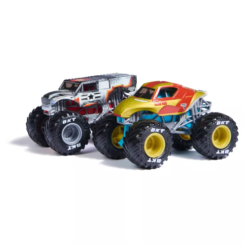 Monster Jam oficialūs Marvel Herojai: Geležinis žmogus prieš Karo mašiną liejiniai monstrų sunkvežimiai, 1:64 skalė, žaislai vaikams nuo 3 metų