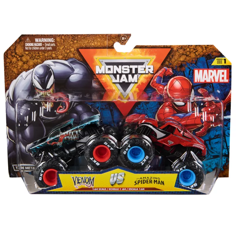 Monster Jam oficialūs Marvel Herojai: Geležinis žmogus prieš Karo mašiną liejiniai monstrų sunkvežimiai, 1:64 skalė, žaislai vaikams nuo 3 metų