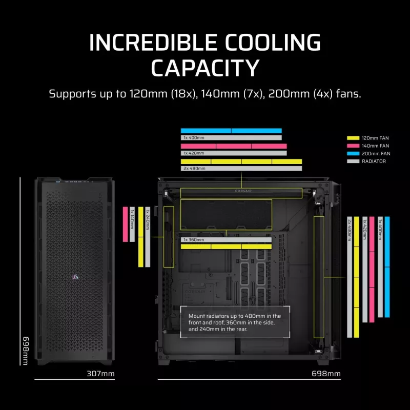 CORSAIR 9000D RGB AIRFLOW Super Full-tower korpusas