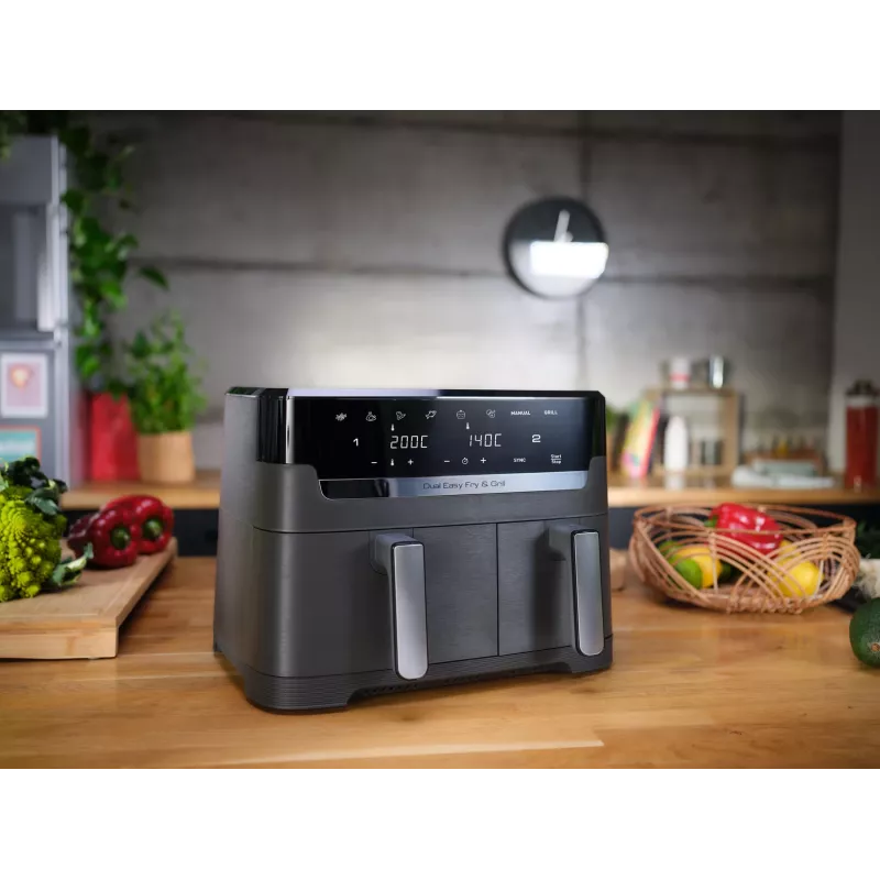 Tefal Dual Easy Fry & Grill EY905B Dviguba 8,3 L 2700 W Karšto oro gruzdintuvė Pilka