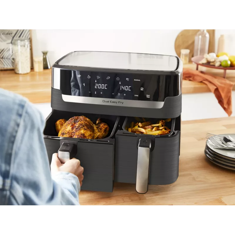 Tefal Dual Easy Fry & Grill EY905B Dviguba 8,3 L 2700 W Karšto oro gruzdintuvė Pilka