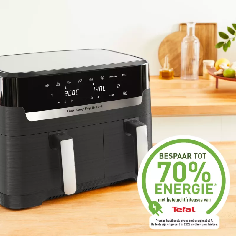 Tefal Dual Easy Fry & Grill EY905B Dviguba 8,3 L 2700 W Karšto oro gruzdintuvė Pilka