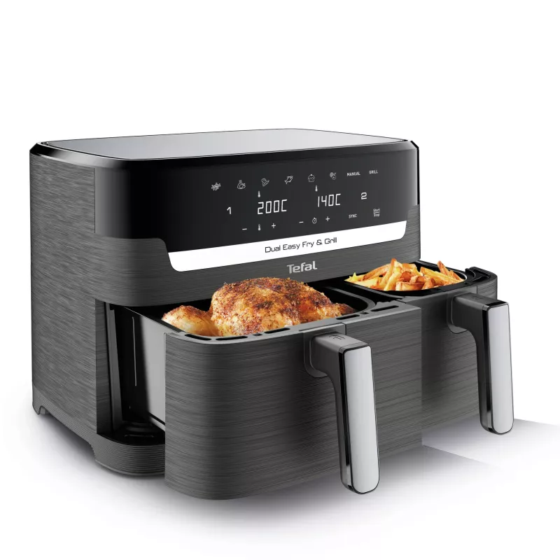 Tefal Dual Easy Fry & Grill EY905B Dviguba 8,3 L 2700 W Karšto oro gruzdintuvė Pilka