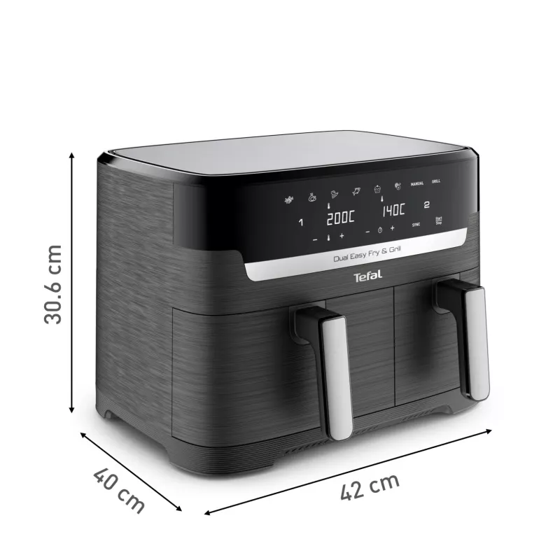 Tefal Dual Easy Fry & Grill EY905B Dviguba 8,3 L 2700 W Karšto oro gruzdintuvė Pilka