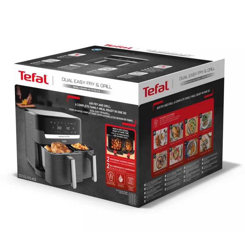Tefal Dual Easy Fry & Grill EY905B Dviguba 8,3 L 2700 W Karšto oro gruzdintuvė Pilka