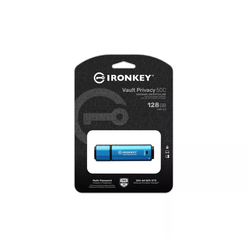 Kingston Technology IronKey 128GB USB-C Vault Privacy 50C AES-256 šifruotas, FIPS 197