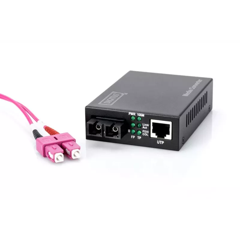 DIGITUS Media Converter, daugiamodis 10/100Base-TX į 100Base-FX, su maitinimo šaltiniu, SC jungtis, iki 2 km