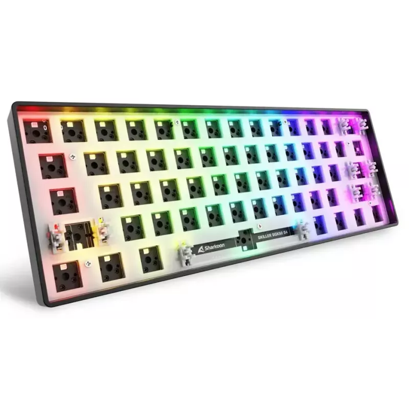 Mechaninė kompaktiška 60% klaviatūra Sharkoon SKILLER SGK50 S4 — Laidinė USB, QWERTY vokiškas išdėstymas, RGB foninis apšvietimas, 1,5 m laidas, juoda