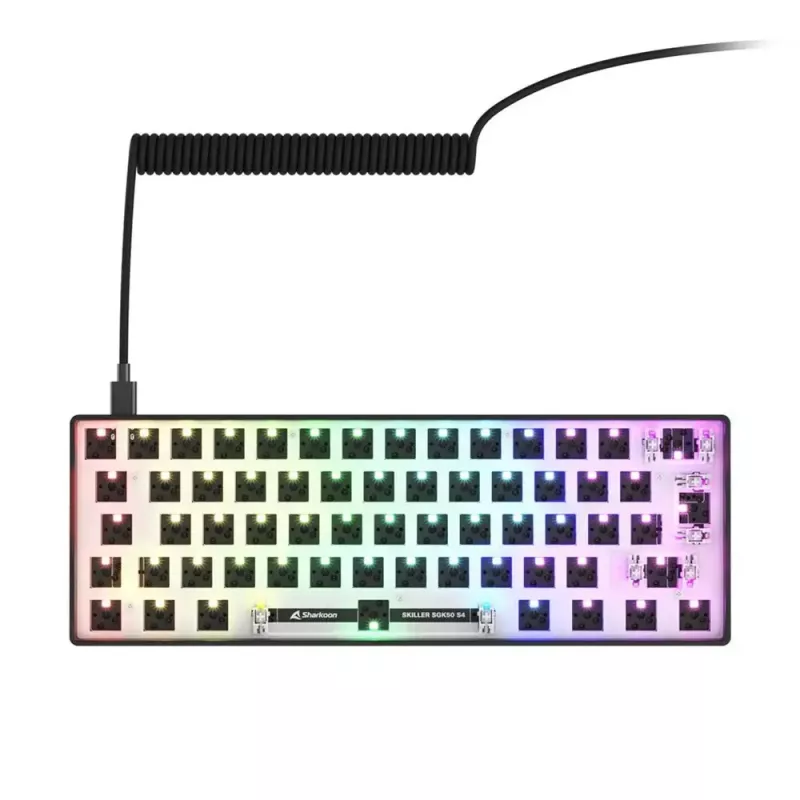 Mechaninė kompaktiška 60% klaviatūra Sharkoon SKILLER SGK50 S4 — Laidinė USB, QWERTY vokiškas išdėstymas, RGB foninis apšvietimas, 1,5 m laidas, juoda