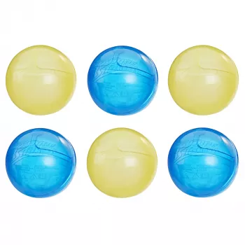 Vandens kamuoliukai HASBRO Nerf Super Soaker Hydro Balls – įmontuota talpa, 6 vnt., plastikas, mėlyna/geltona, nuo 6 m.