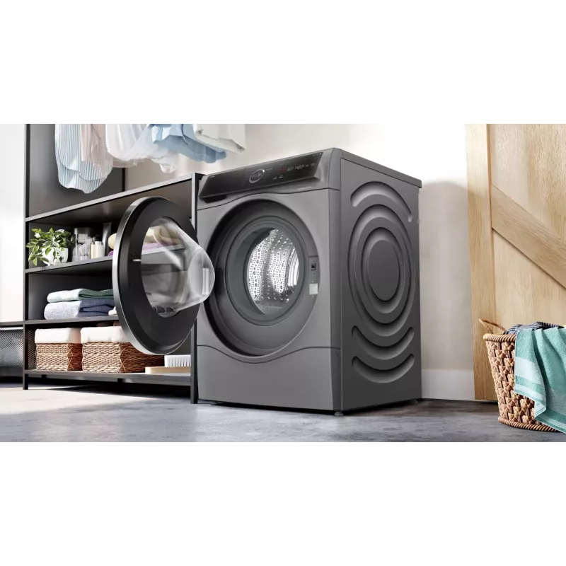 Bosch Serie 8 WNC254AS0 skalbyklė su džiovintuvu Laisvai pastatoma Priekinio pakrovimo Nerūdijantis plienas