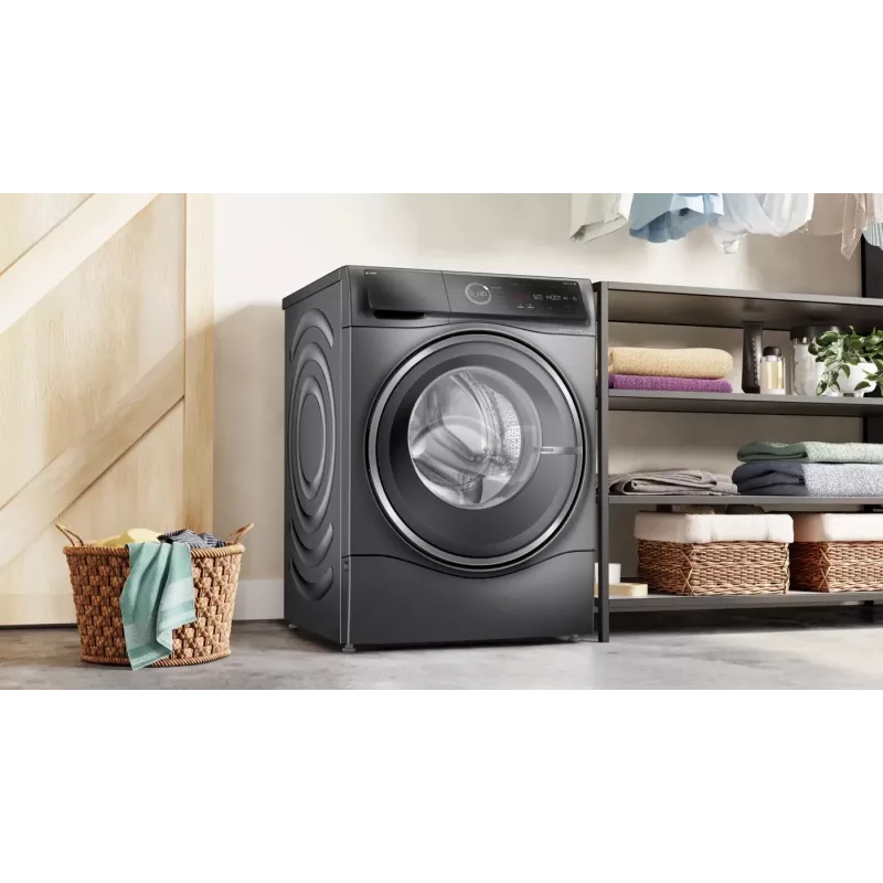 Bosch Serie 8 WNC254AS0 skalbyklė su džiovintuvu Laisvai pastatoma Priekinio pakrovimo Nerūdijantis plienas